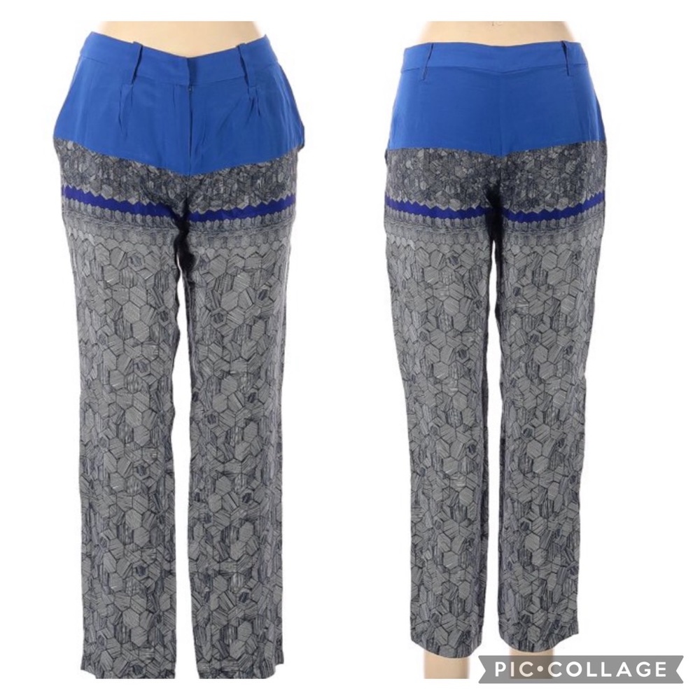 Anthropologie Aryn K Waved Silk Geometric Pants, sz S